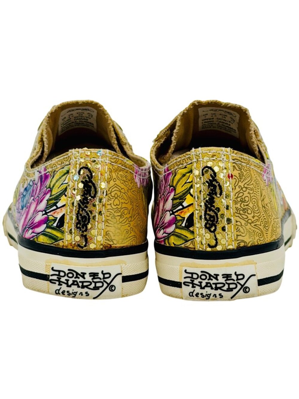 Vtg Y2K Ed Hardy Yellow Canvas Sneakers| McBling Grunge Sleaze Baddie Streetwear - Picture 3 of 16